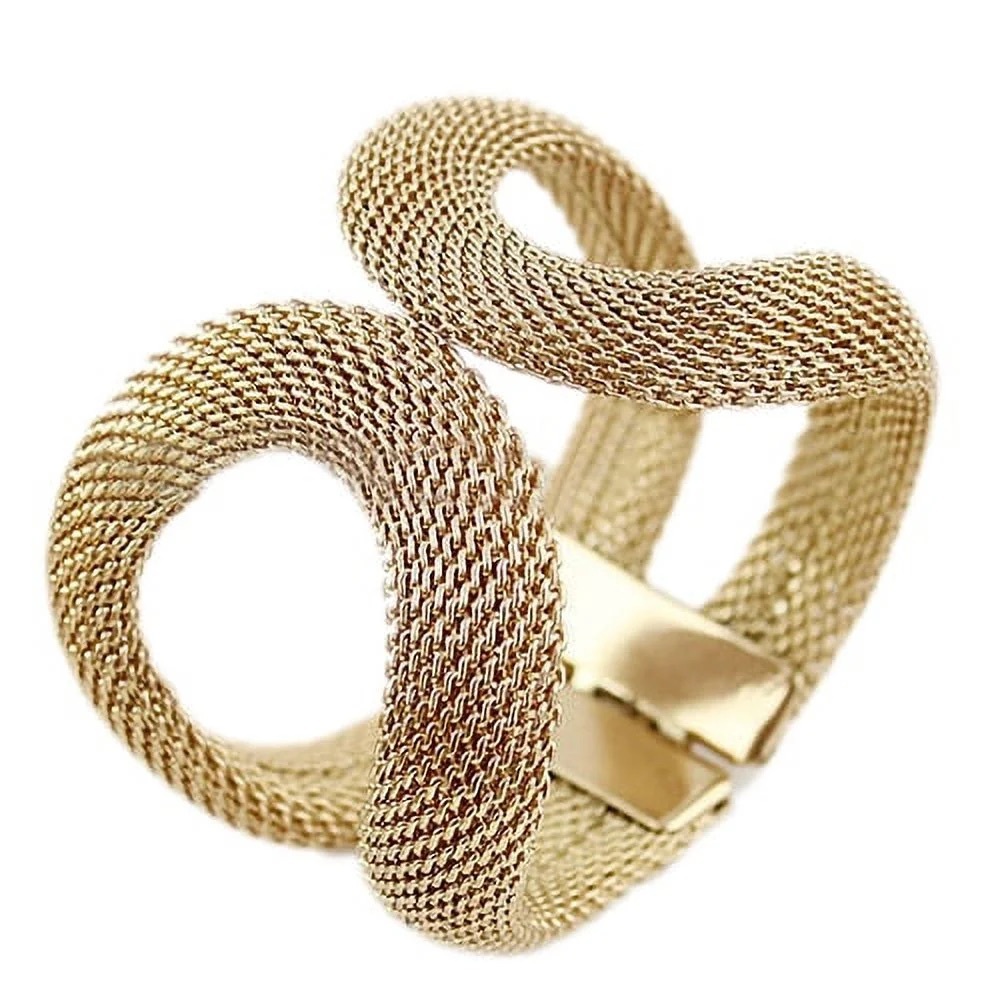GOLD MESH CUFF CLAMPER BRACELET 7”